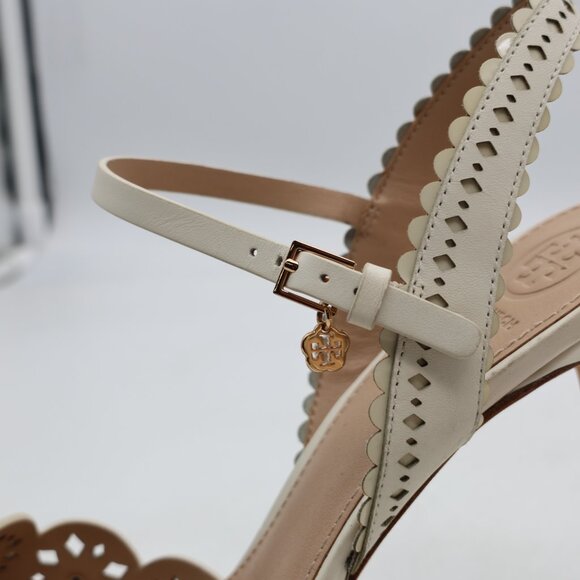 Tory Burch Marguerite Perforated Slingback Heels Women's Size 8.5 Ivory Floral - Picture 11 of 12